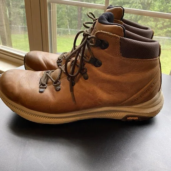 Merrell Ontario Men’s Size 13 Brown Leather Mid Waterproof Hiking Boots Casual